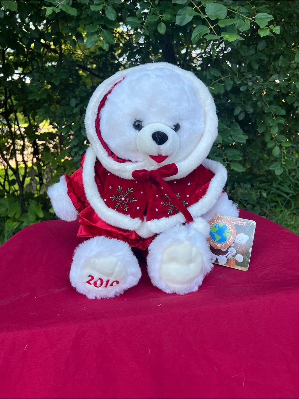 Holiday White & Red Plush Bear with Hooded Cape - 2010